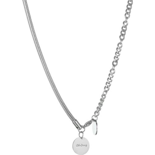 316L Stainless Steel Two Round Brand Stitching Necklace Laser Letter Round Hip Hop Necklace No fade