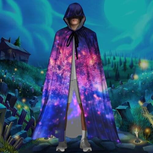 Purple Galaxy Brand Design Hooded Cloak Unisex Halloween Christmas Cloak Vampire Witch Robes Cosplay Party Costumes for Adults