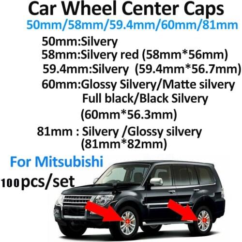 100Pcs/set Car Aeecssory Wheel Center Hub Caps 50mm 58mm 60mm 59.4mm 81mm for Mitsubishi Lancer 10 9 EX Eclipse Galant Outlander