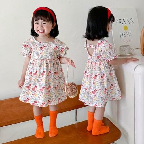 2021 Summer new crushed flower girl dress Korean backless princess skirt 1-6 years old childrens dress dress for girls