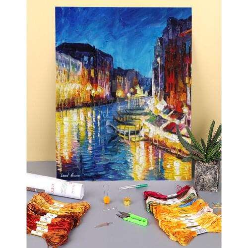 Venice In Color Pre-Printed 11CT Cross Stitch Embroidery Complete Kit DMC Threads Knitting Needlework Sewing Craft Jewelry