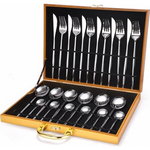 Kitchen Tableware Stainless Steel Cutlery Set Box Black Gold Cutlery Dinner Set Spoon Fork Knife Dinnerware Set Free Shipping