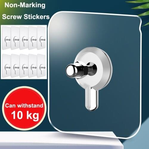 10pcs Punch-Free Screw Stickers Wall Picture Non-Marking Hook Invisible Traceless Picture Hanging Kitchen Bathroom Hanger Hook
