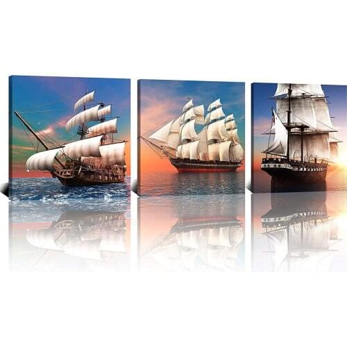 Viking Ship Sailing On The Ocean Sunset Wall Art Seascape Picture On Canvas Home Decoration