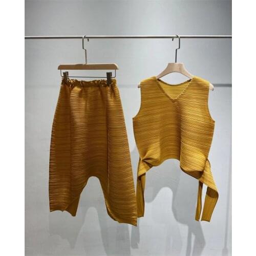 July New Style 2021 Summer Miyake Pleated harem pants casual pants bat sleeve top women aesthetic pleated clothes