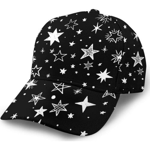 2021 Summer New Unisex Outdoor Sport Sunscreen Baseball Hat Running Visor Cap Black With White Stars