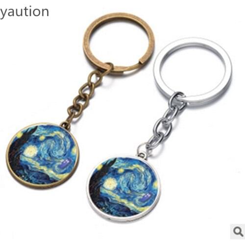 NEW Van Gogh Star Time Gem Pendant Keychain Glass Jewelry for Men and Women Wholesale