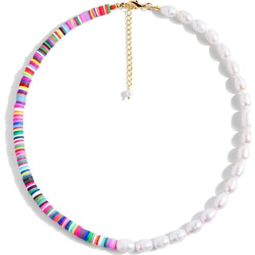 Necklace Women Chain Artificial Pearl Necklaces Short Jewelry Ladies Soft Clay Unisex Pendant Colorful Bohemia Metal Naszyjnik