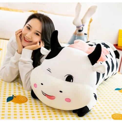 60-100cm Lovely Creative Milk Cow Plush Pillow Toys Soft Stuffed Cartoon Animal Cattle Doll Bedroom Sleeping Pillow Cushion