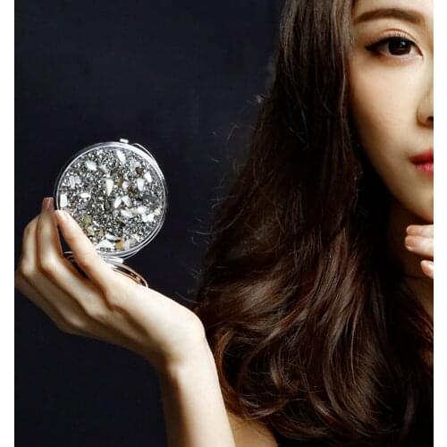 Semi-Preciouse stones/Shell Mix color Mirror Round shape Trendy Metal small Carry out Makeup mirror