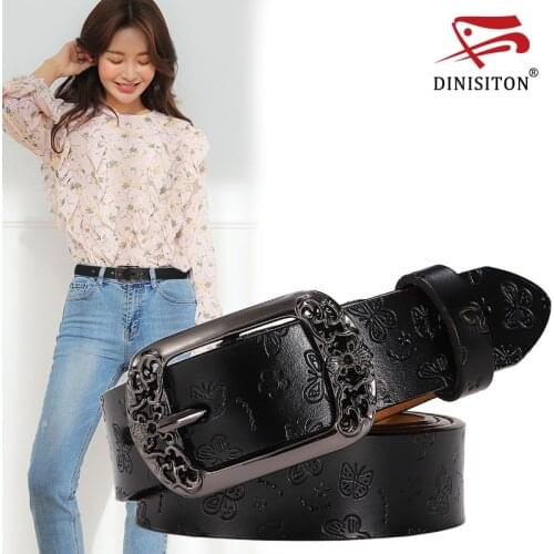 DINISITON Womens Belt Genuine Leather Belts adjustable Ladies Luxury Brand Strap Fashion High Quality Female Belt For Jeans