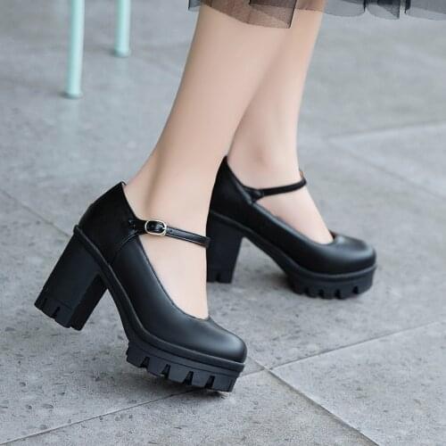 Spring Autumn Sexy Platform Women Pumps Shoes Woman Thick High Heels Shoes Female Black White Platform Shoes Buckle Strap
