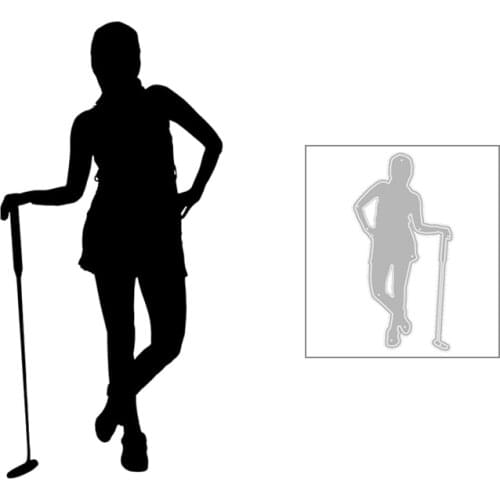 2020 New Hot DIY Shorts Long Hair Girl Play Golf Club Silhouette Embossing Metal Cutting Dies and For Scrapbooking Foil No Stamp