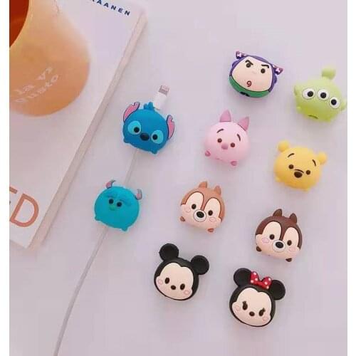 Disney Cartoon Mickey Winnie Data Line Protective Sleeve Apple Charging Line Antibreaking Protection Head Kawaii Line Silicone