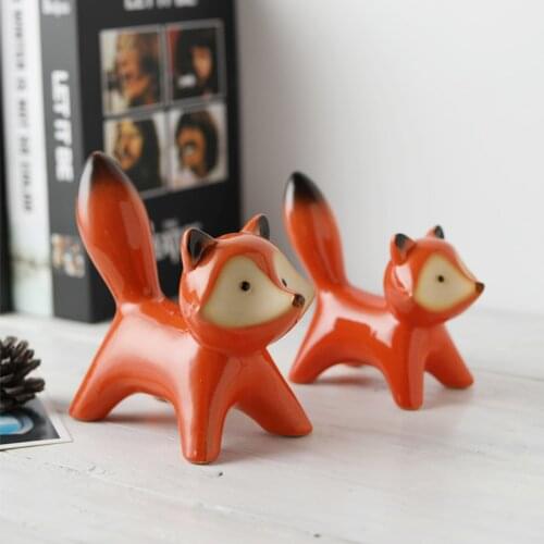 Cute little fox ceramic Small ornaments Fashion cartoon fox couple home desktop decoration