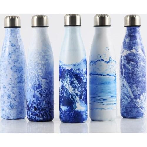Blue water bottles 304 stainless steel vacuum flask, sports bottle, cola bottle, outdoor vacuum flask coffee mug Stainless Steel
