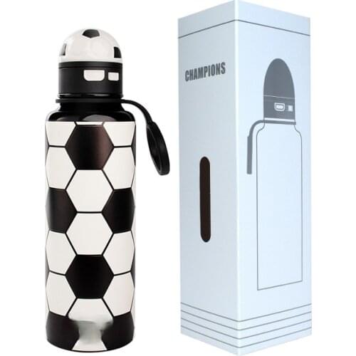 Outdoor Sports Straw Cup Student Cartoon Full Body Stainless Steel Mens Youth Training Club Spherical Long-lasting Vacuum Flask