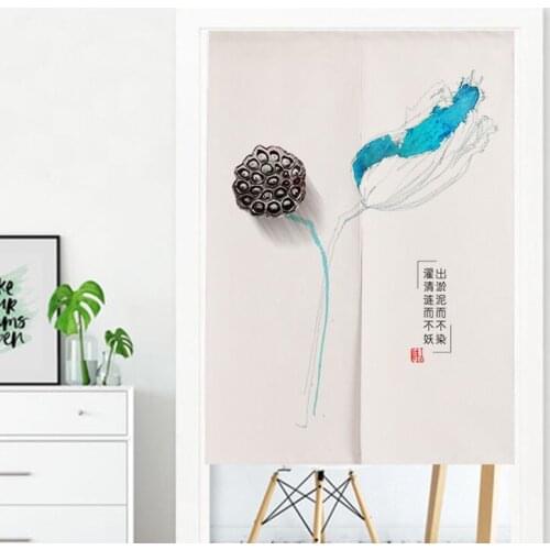Painting Lotus Root Fabric Curtain Kitchen Bedroom Partition Curtain Living Room Half Panel Curtain Home Decoration