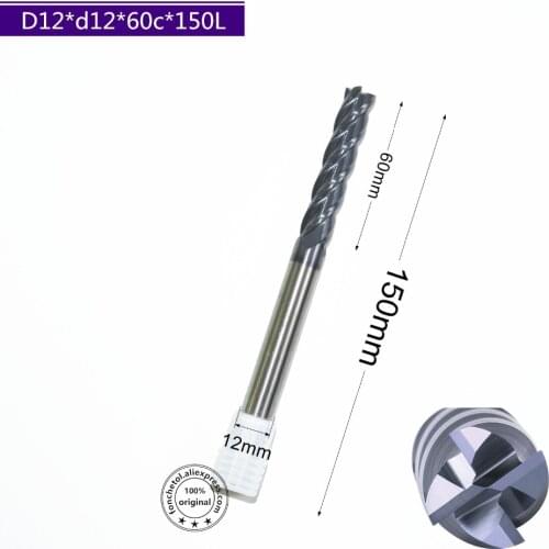 D12*d12*60C*150L-1pcs,CNC Solid carbide milling cutter,HRC50 4 flutes spiral end mill,Tialn coated Long blade steel cutting bit