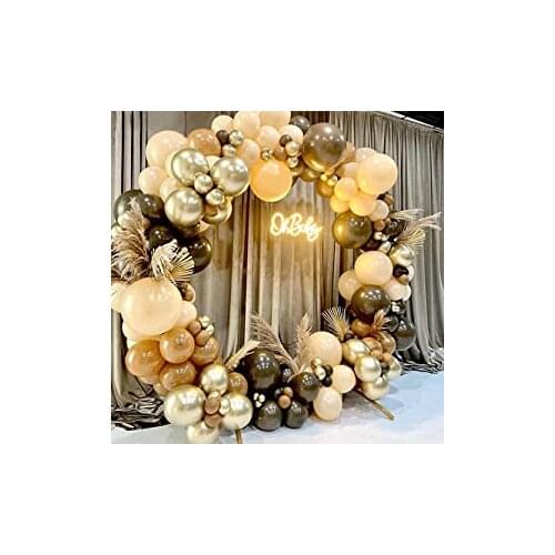142Pcs/set Coffee Brown Balloons Garland Chrome Gold Skin Color Coffee Balloon Arch Kit for Baby Shower Wedding Party Decor