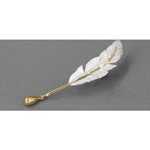 INATURE 925 Sterling Silver Handmade Fine Jewelry Vintage Feather Brooch Pin For Women Accessories