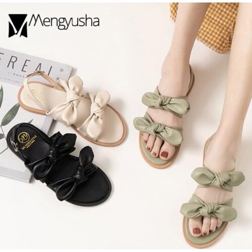 Korean Double butterfly-knot slingback women sandals beach shoes women fairy open toe buckle band gladiator sandalias femme 2020