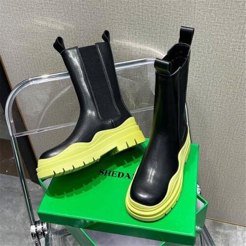 Luxury Brand Women Genuine Leather Chelsea Boots Platform Ladies Ankle Boots Autumn Winter Shoes Female Chunky Boots