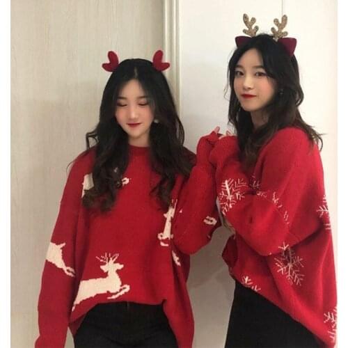 Christmas Women Red Sweaters Oversize Knitted Loose Kawaii Pullover Long Sleeve Harajuku Pull Femme Autumn Winter Jumpers