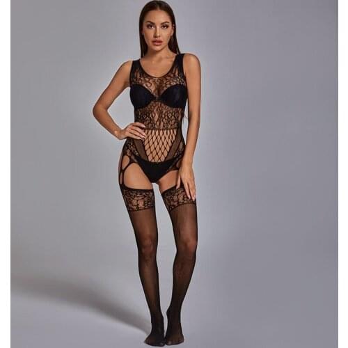 Womens Sexy Lingerie Teddies Sleeveless Reversible Hollow See-through Mesh U-shaped Neck Jumpsuit Exotic Set Erotic Costumes