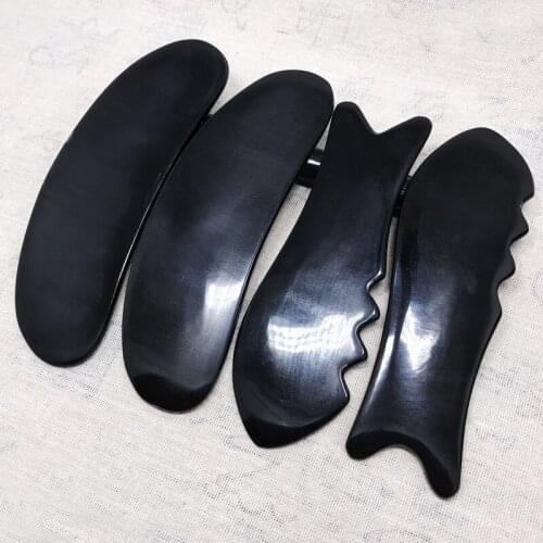 10 Natural black massage neck buffalo horn Gua Sha board Thick 14cm /12cm large fish-shaped wave beauty slimming scraping plate