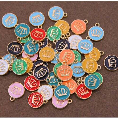 10pcs 12*15mm Zinc Alloy Round Crown Enamel Charms Mini Sweet Heart Charms For DIY Necklaces Bracelets Jewelry Accessories