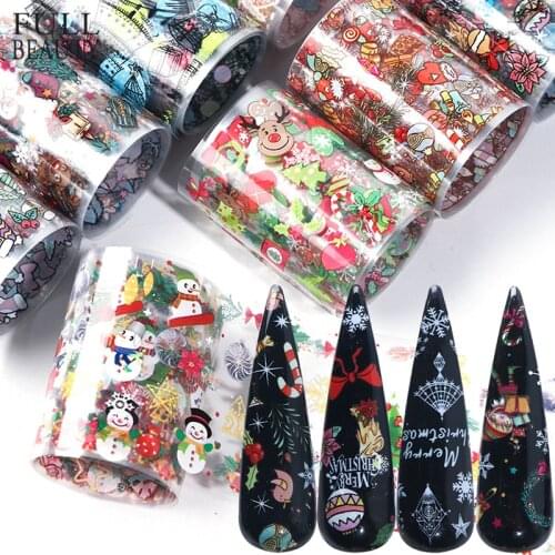 10pcs Christmas Decorations for Nails Mix Colorful Transfer Nail Foil Sticker Snow Flower Elk Gift Santa Adhesive Paper CH1036-1