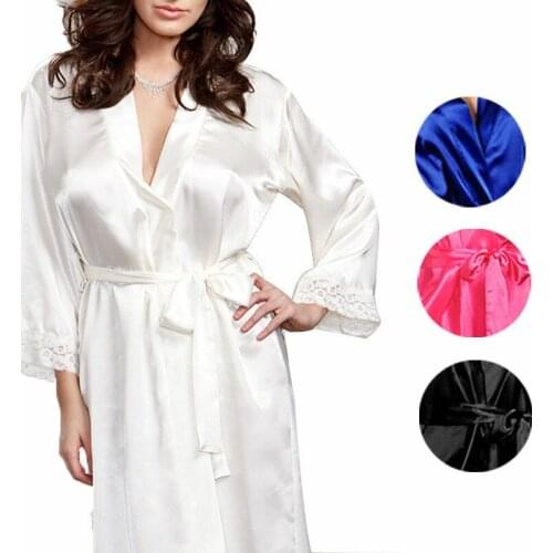2020 Sexy Women Satin Robe Kimono Dress Lace Gown Babydoll Wedding Bridesmaid Sleepwear