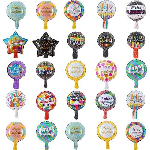 25pcs/lot 10inch Feliz Cumpleanos Spanish Happy Birthday Balloons Round Mylar Helium Balloon Happy Birthday Party Air Globos