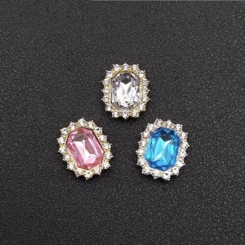 50pcs Horse Eye Square Crystal Rhinestone Buckle Appliques Buckle For Headband strass Brooch Button Girl Hairpin Hair Clip Decor