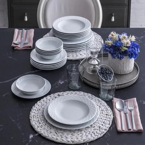 White Porcelain Alpha 24 Pieces Dinner Set for 6 People Made in Turkey