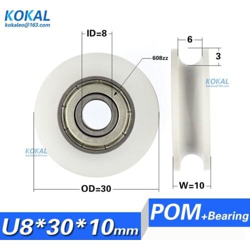 Free Shipping 10PCS 608zz bearing coated POM pulley U groove 8*30*10 door roller wheels