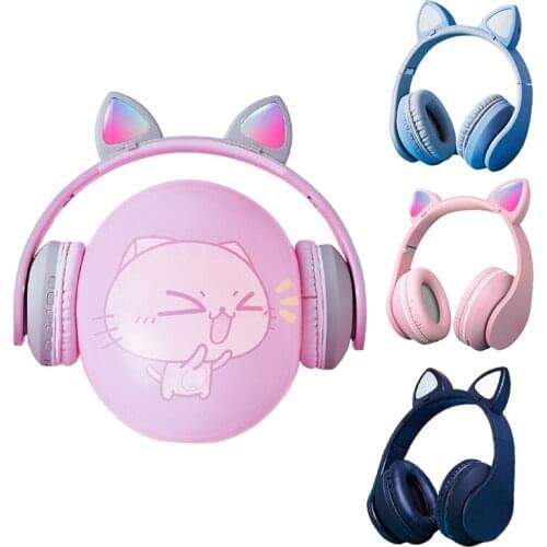 7.1 Surround Sound Bluetooth-compatible Wireless Over Ear Cat Ear Headphones With LED Light Foldable Volume Control Handfree