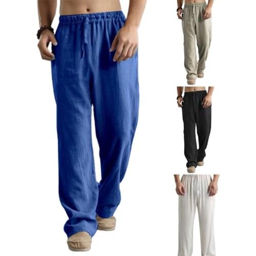 Pants Solid Color Wide Leg Casual Men Drawstring Loose Trousers Slacks for Spring