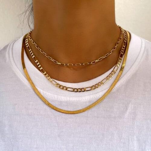 Minimalism Multi-layer Snake Chain Choker Necklace For Women Men Gold Color Metal Link Chain Necklaces 2021 Fashion Jewelry Gift