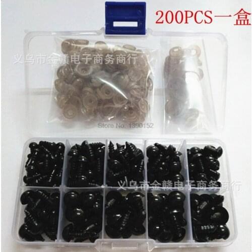 DHL 100set Toy Parts 191pcs/set or 200pcs/set 6-20mm Black Plastic Safety Eyes shoe Sewing