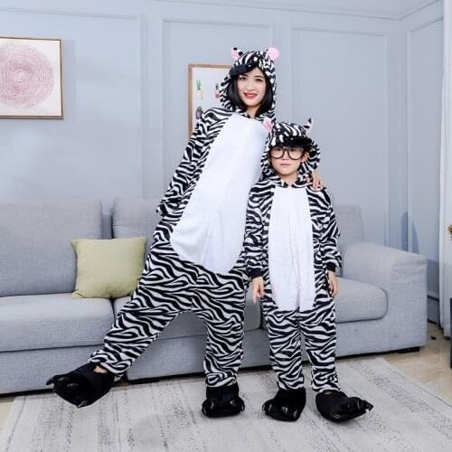 Kids Zebra Cat Onesies Children Unisex Winter Animal Cartoon Onesies Girls Boys Nightwear Anime Cosplay Costumes Flannel Pajamas