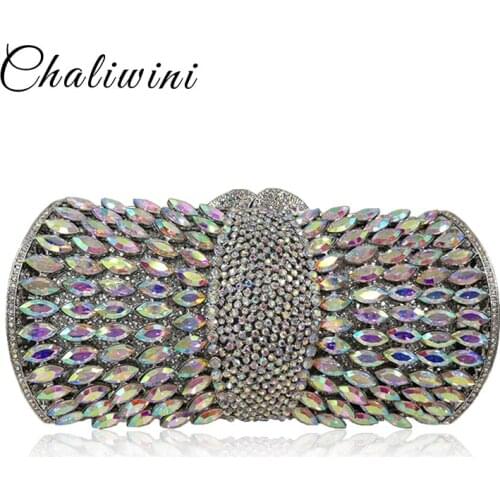 Women Socialite colorful Rhinestones Crystal Evening Clutches Bag Wedding Dress Bridal Diamond Chains Shoulder Handbags Purses