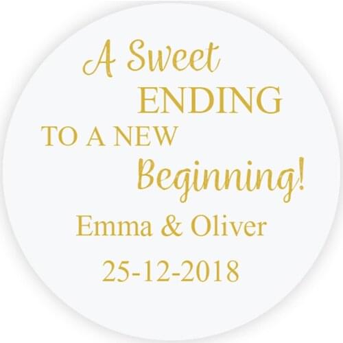 DouxArt 100pcs 4cm Custom Personalized Wedding Stickers - Sweet End New Begin Wedding Party Invitation Label Communion P117