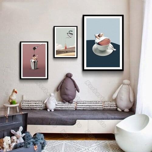 Nordic Style Canvas Painting Wall Poster Art Abstract Pictures People and Kitchen Ware Mixture for Home Rooms Wall Decoration