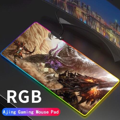Monster Hunter Anime Gaming RGB Mouse Pad Large LED Computer Mousepad RGB Backlit Mause Pad for PC Desk Mice Mat Support DIY