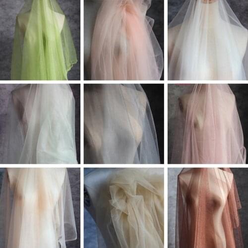 LASUI 3m/1lot width1.65m flash pearlescen transparent Wedding gauze dress fabric Micro elasticity Encrypted soft mesh lace F0022