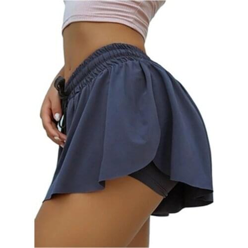 Summer Running Sport Workout Shorts For Women High Waist Stretch Yoga Athletic Fitness Clothes Two-in-one Butt Scrunch Skirted