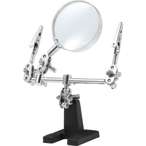 Metal Base Helping Hand Magnifier Glass Lenses 2 Alligator Clamps Third Hand Magnifying Watch Repair Tools For Jewelry Reading