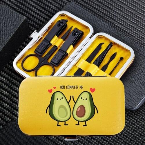 Stainless Steel Manicure Nail Clipper Sets Funny Avocado 7pcs Portable Travel Trimmer Clippers Cutter Scissors Accessories Tool